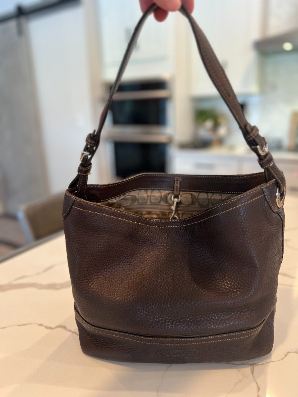 Coach Chocolate Brown Pebbled Leather Shoulder Bag Hobo Purse Handbag